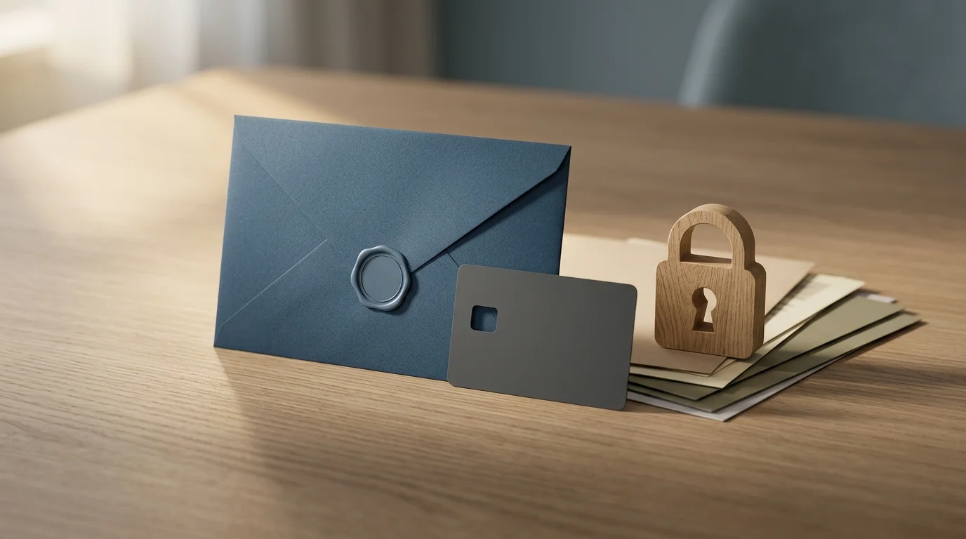 Documenten, betaalgegevens en privacykeuzes overzichtelijk naast elkaar op een bureau